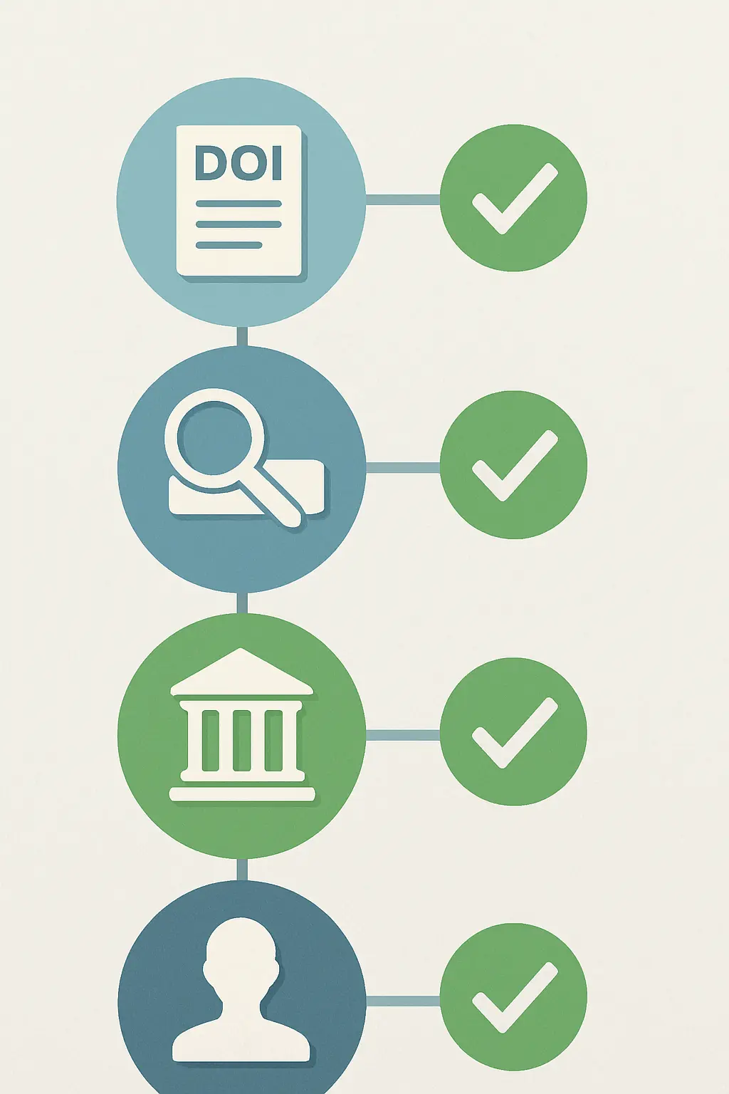 Diagrama editorial com quatro etapas para verificar a autenticidade de referências bibliográficas geradas por IA