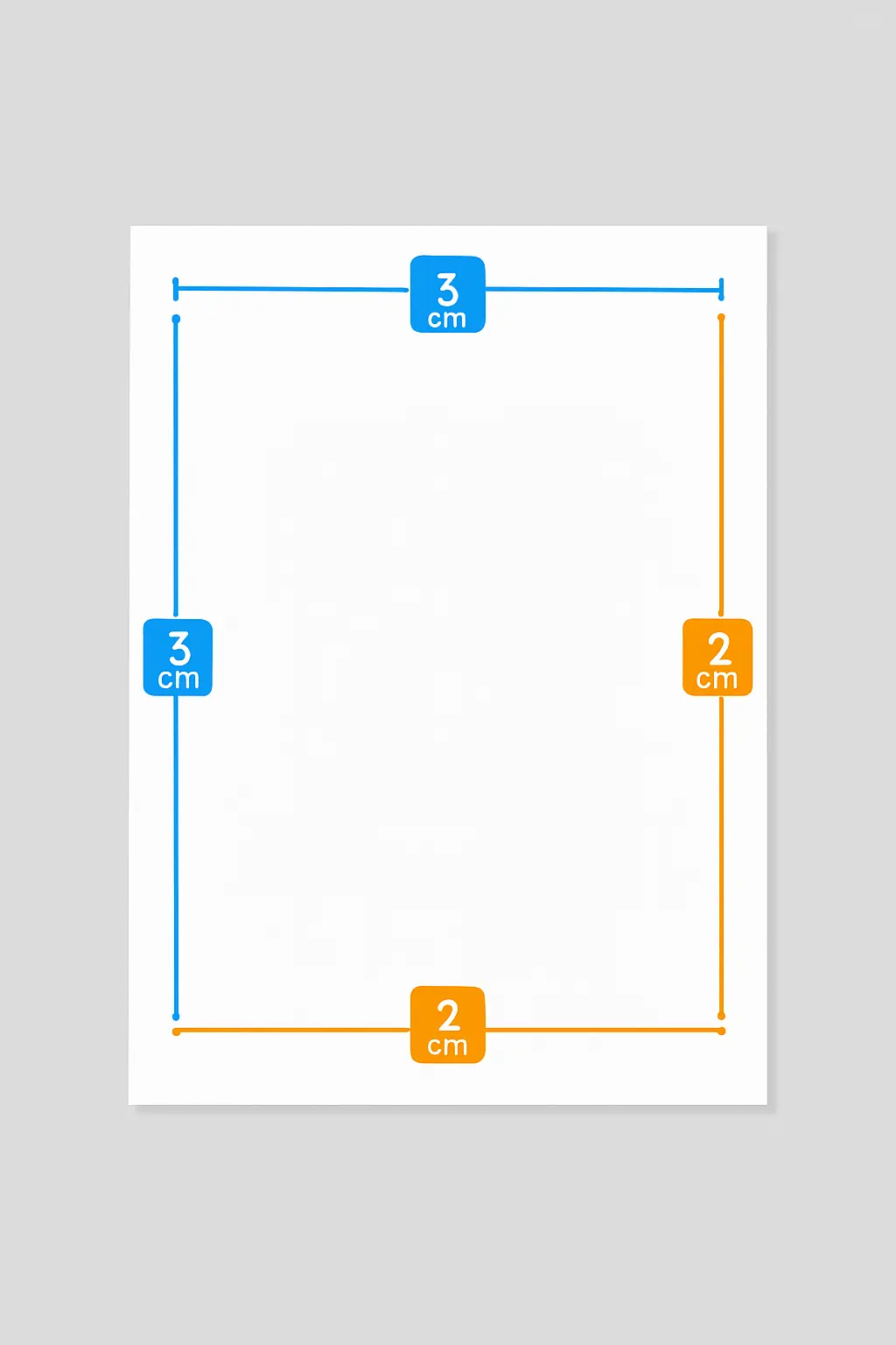 Diagrama das margens ABNT segundo a NBR 14724: superior e esquerda com 3 cm, inferior e direita com 2 cm