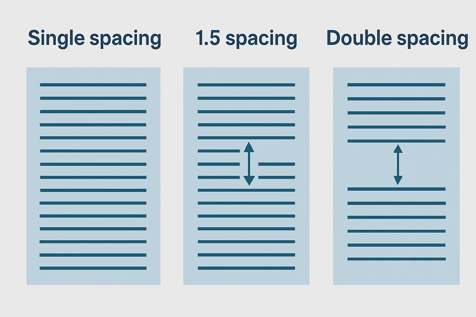Comparativo visual de espaçamentos entre linhas: simples, 1,5 e duplo, para escolha correta no TCC segundo a ABNT