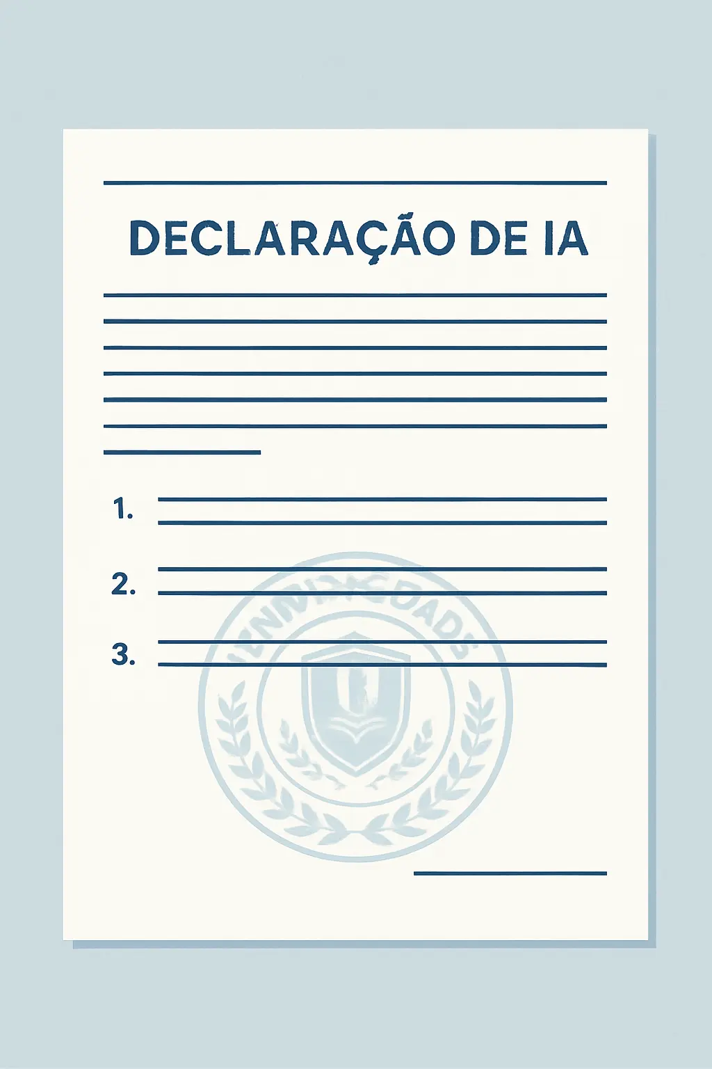Modelo de declaração de uso de inteligência artificial no TCC: documento formal com lista de ferramentas utilizadas, finalidade e assinatura do autor