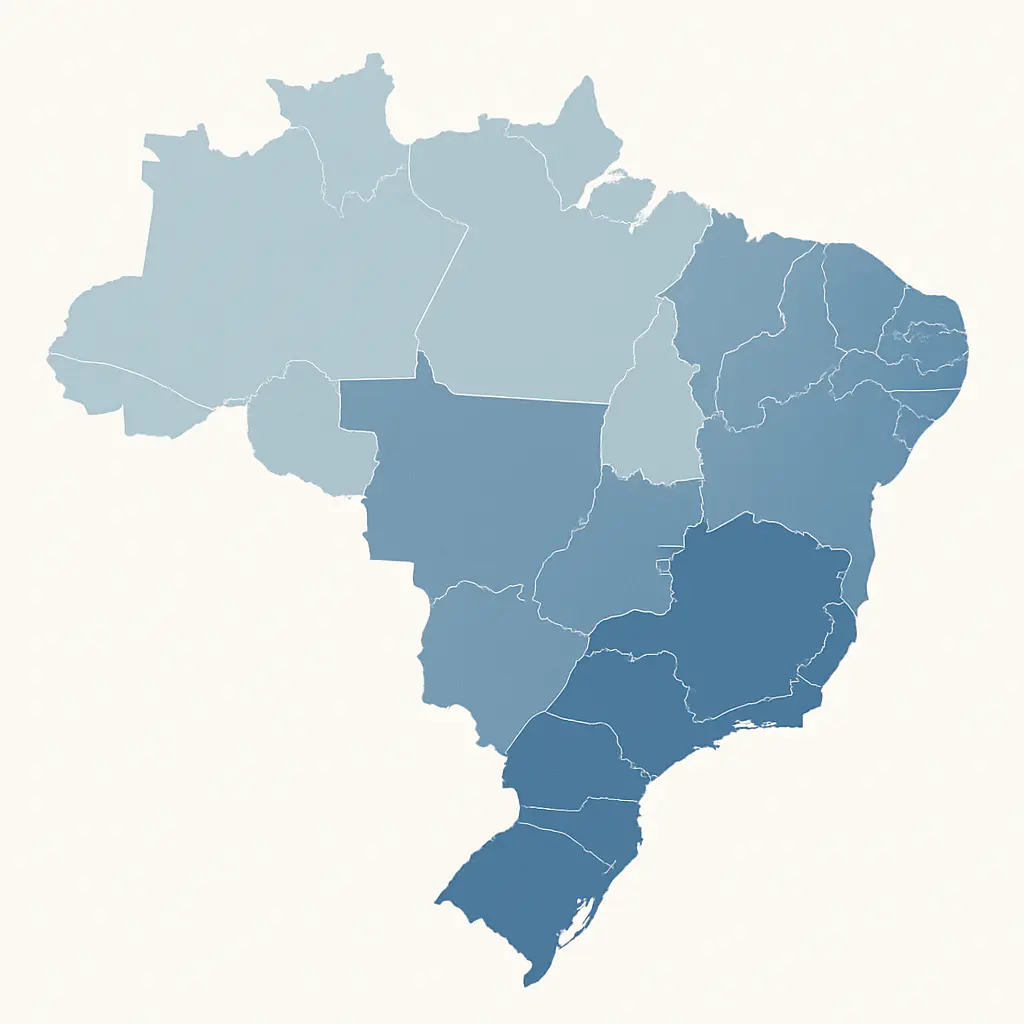 Mapa editorial ilustrativo da distribuição regional dos títulos de doutorado entre as regiões do Brasil