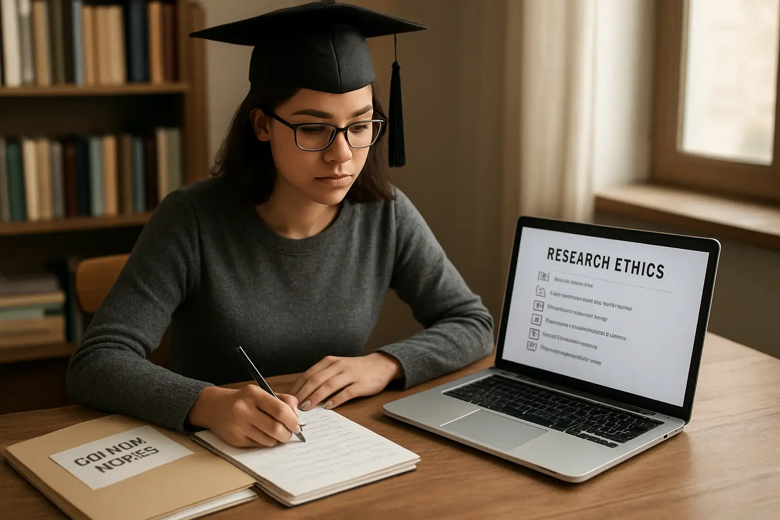 Estudante organizando os documentos éticos necessários antes de aplicar entrevistas no TCC