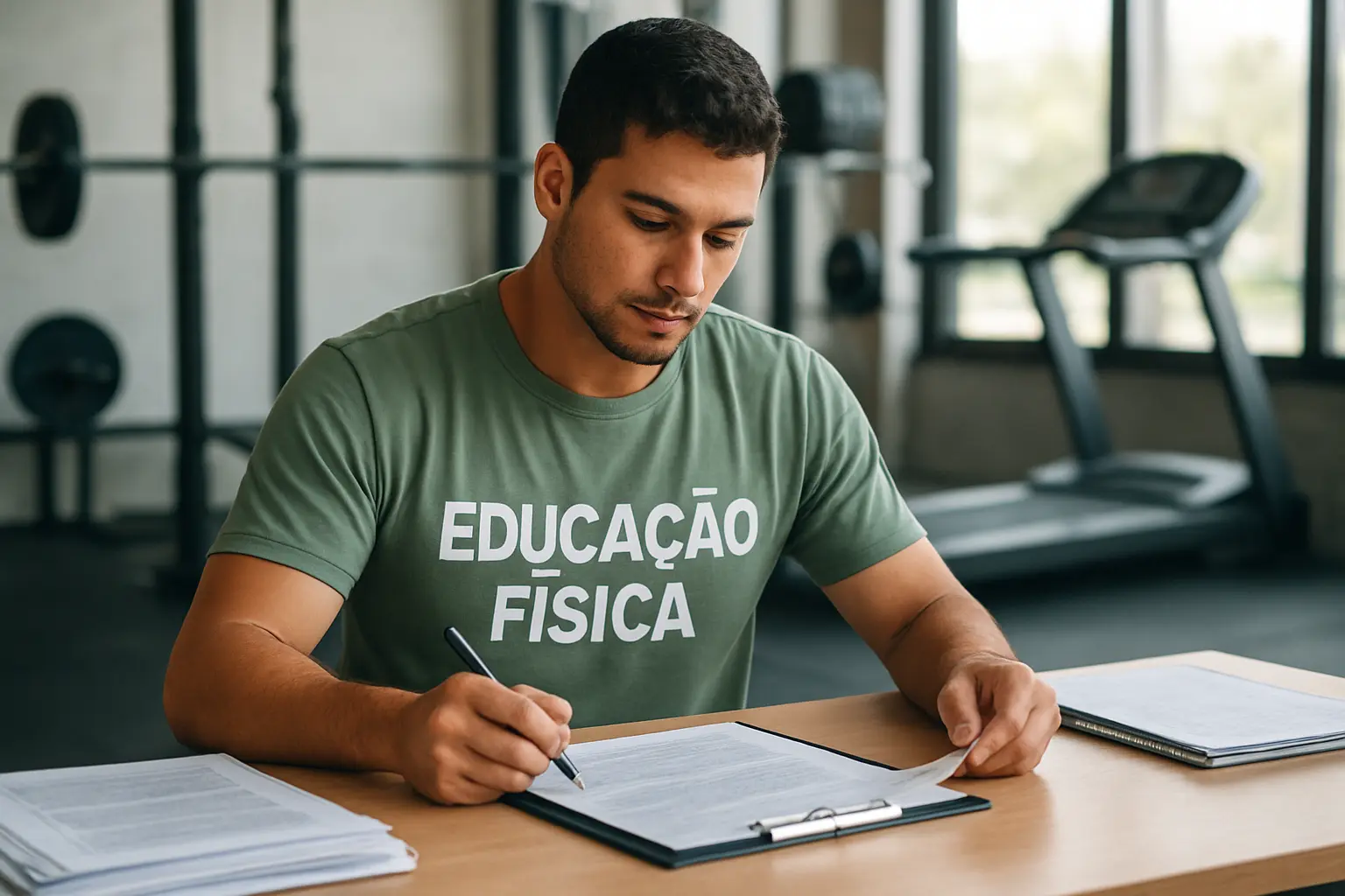 Estudante revisando termo de consentimento e programa de treinamento para o TCC