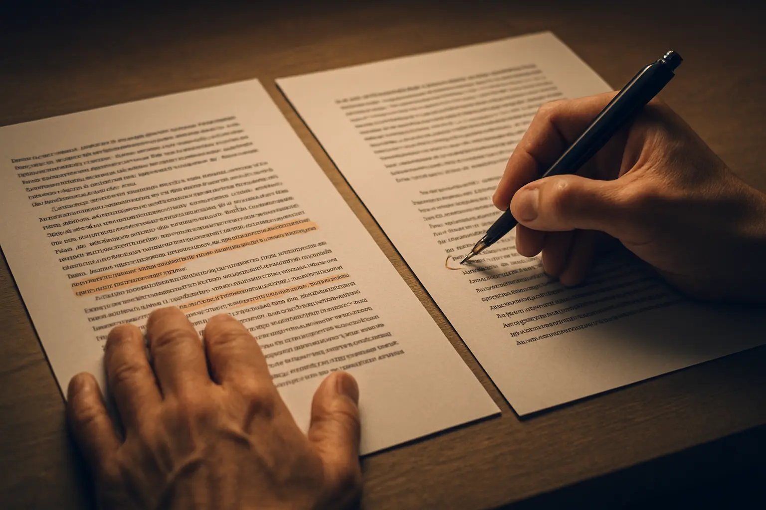 Estudante comparando e reescrevendo trechos de texto acadêmico para reduzir similaridade