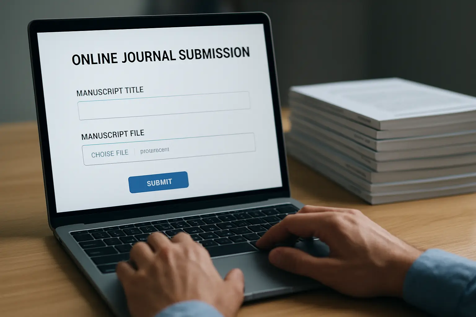 Pesquisador submetendo um artigo científico pelo sistema online de uma revista acadêmica
