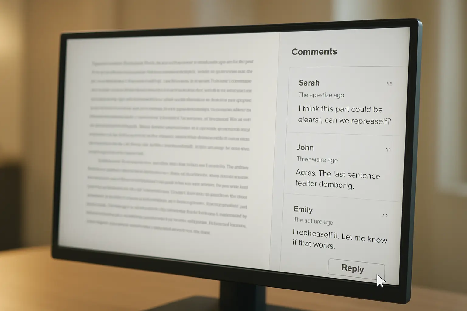 Painel lateral de comentários do Word com observações do orientador ao lado do texto do TCC
