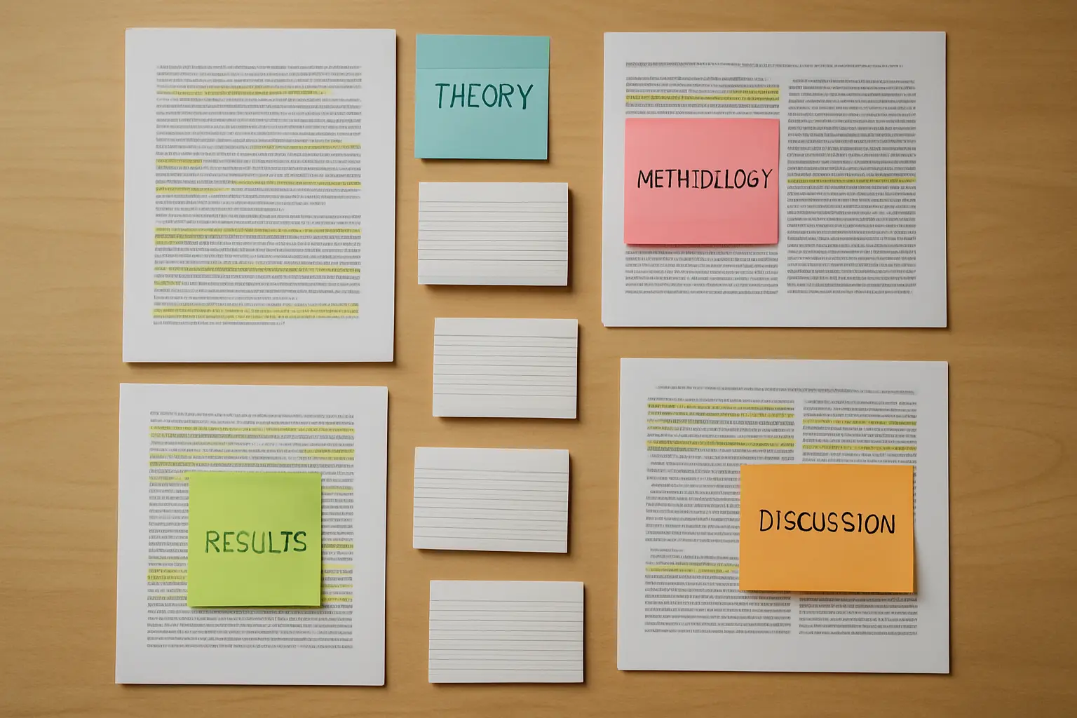 Artigos acadêmicos organizados por tema com fichamentos para a revisão de literatura
