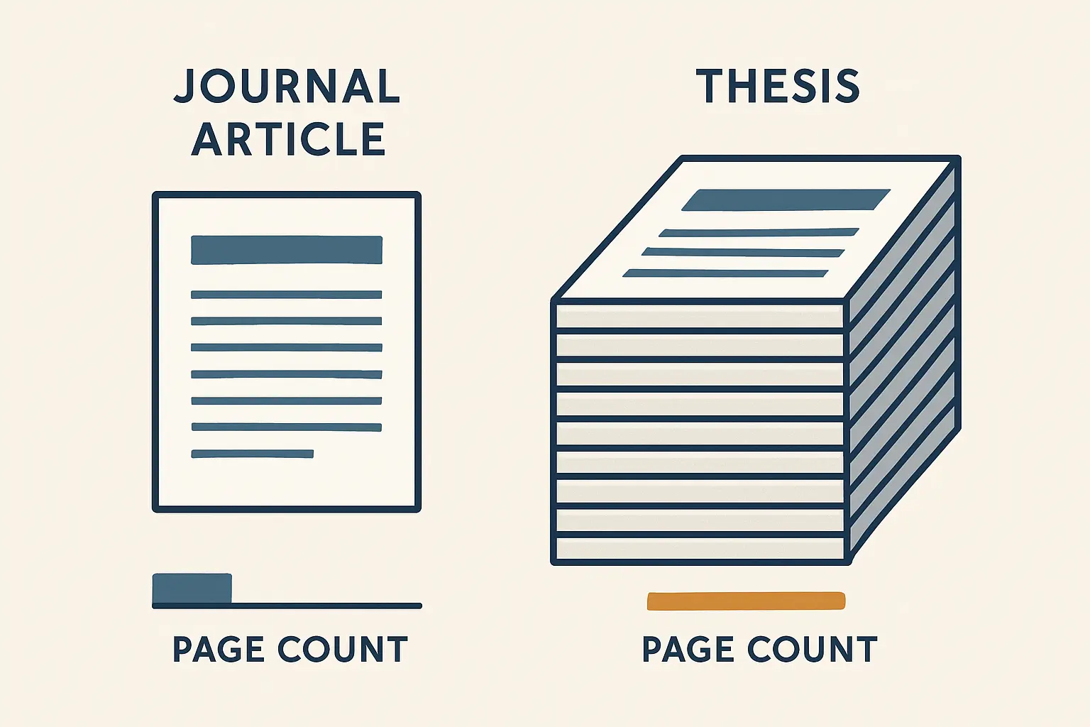 Comparação editorial de extensão entre artigo científico e TCC em número de páginas