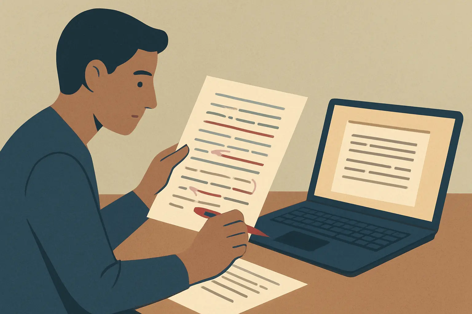 Estudante revisando criticamente a metodologia redigida com apoio de IA