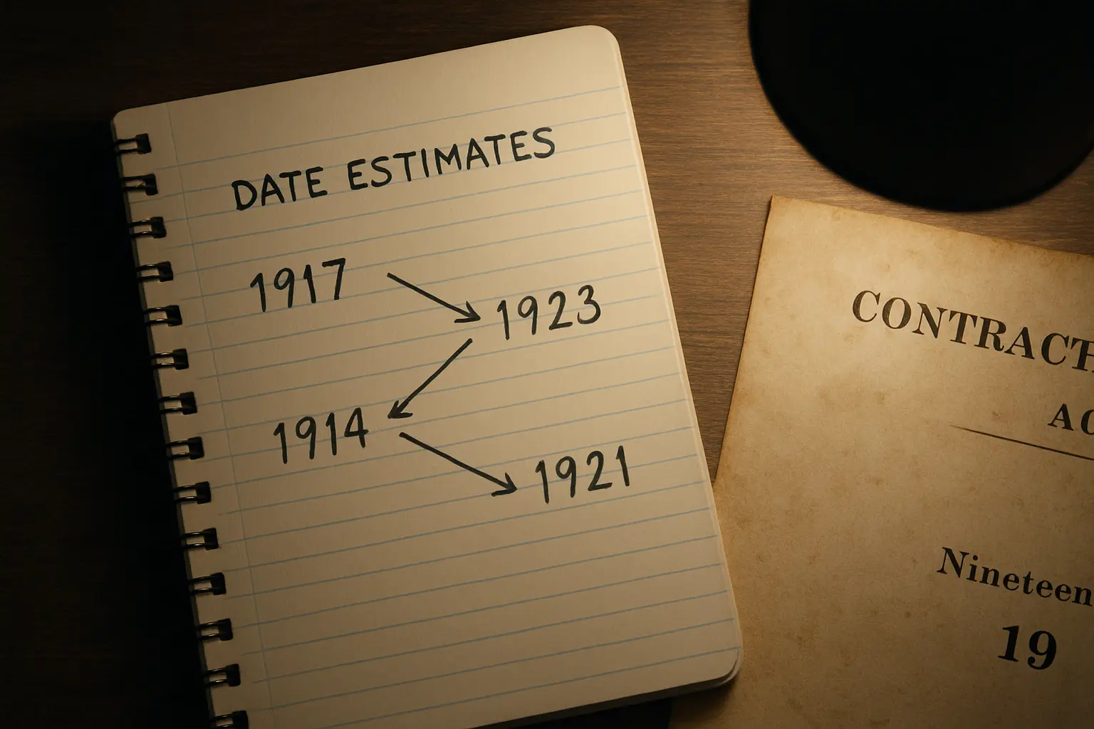 Anotações comparando pistas do documento para estimar a data provável de publicação