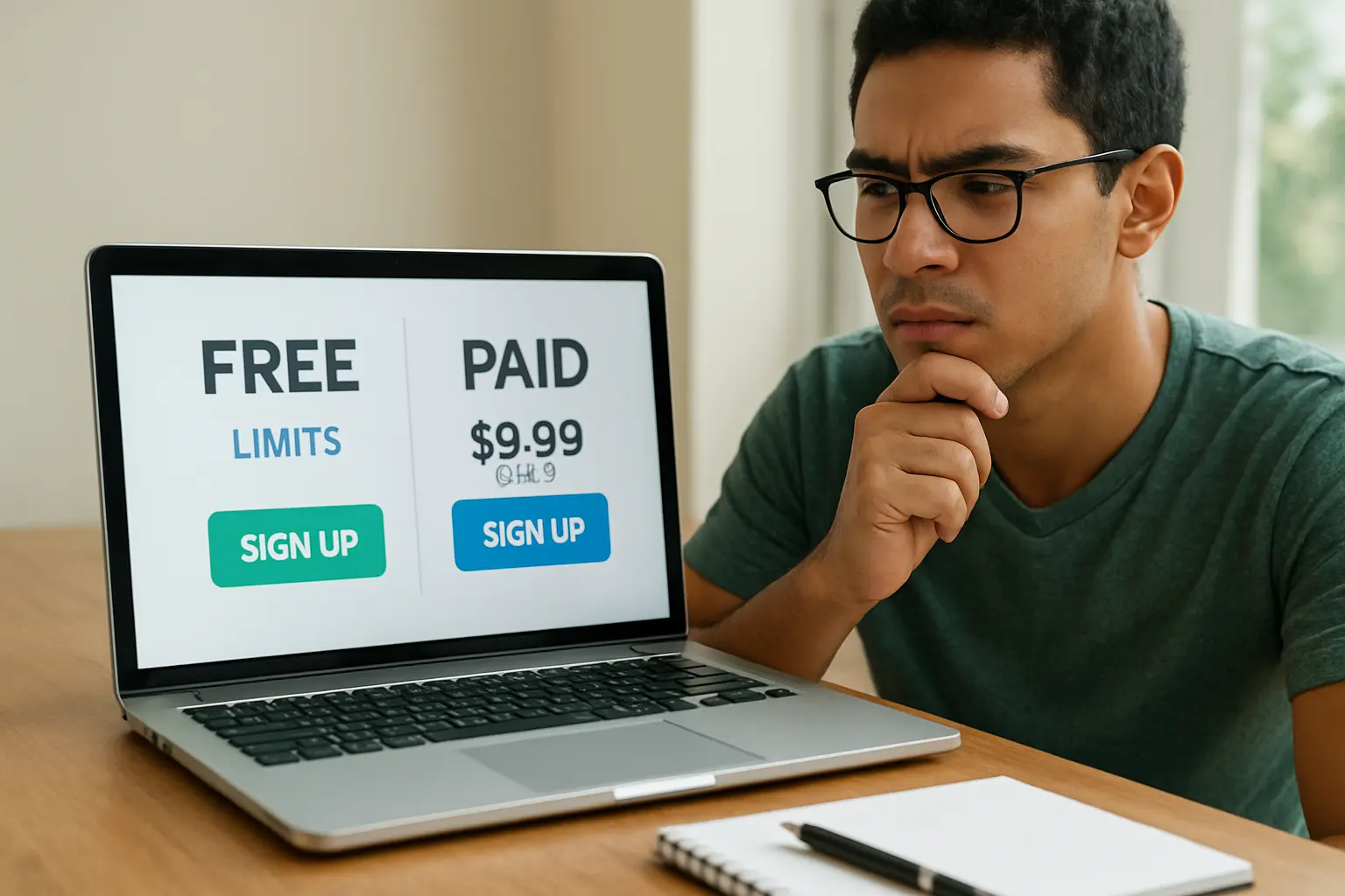 Estudante brasileiro comparando plano gratuito e plano pago de IA para o TCC