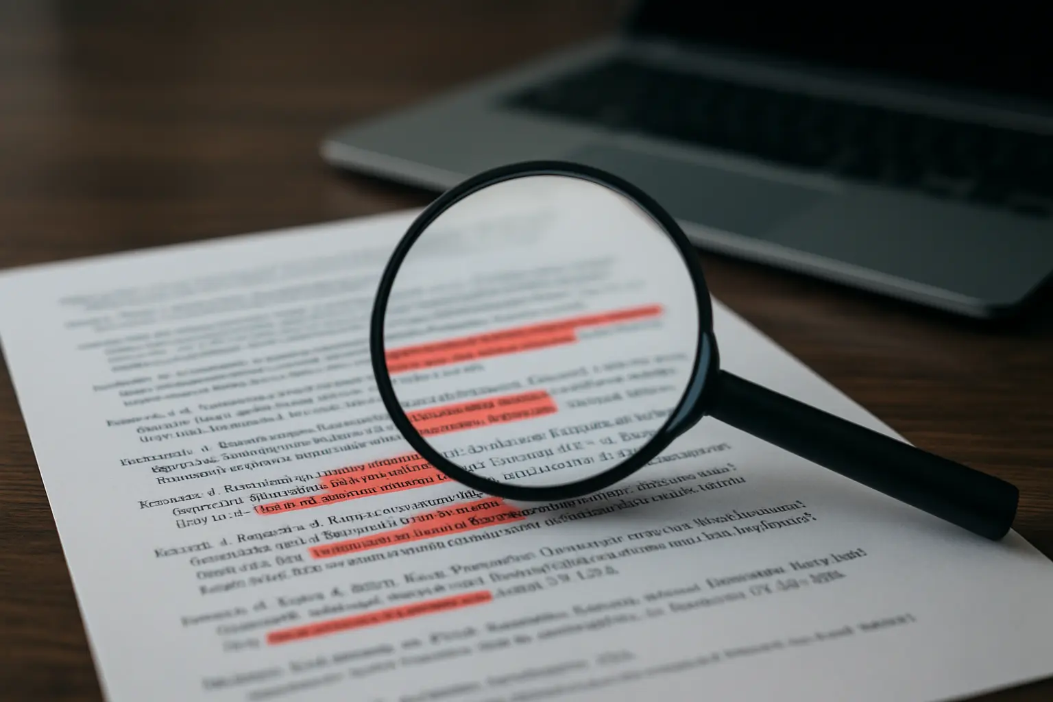 Lupa sobre lista de referências acadêmicas destacando itens para verificação de veracidade