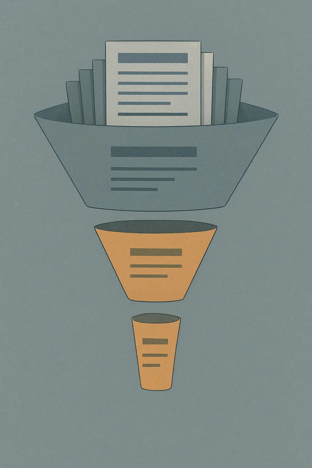 Representação visual do funil de triagem de estudos em um fluxograma de revisão sistemática