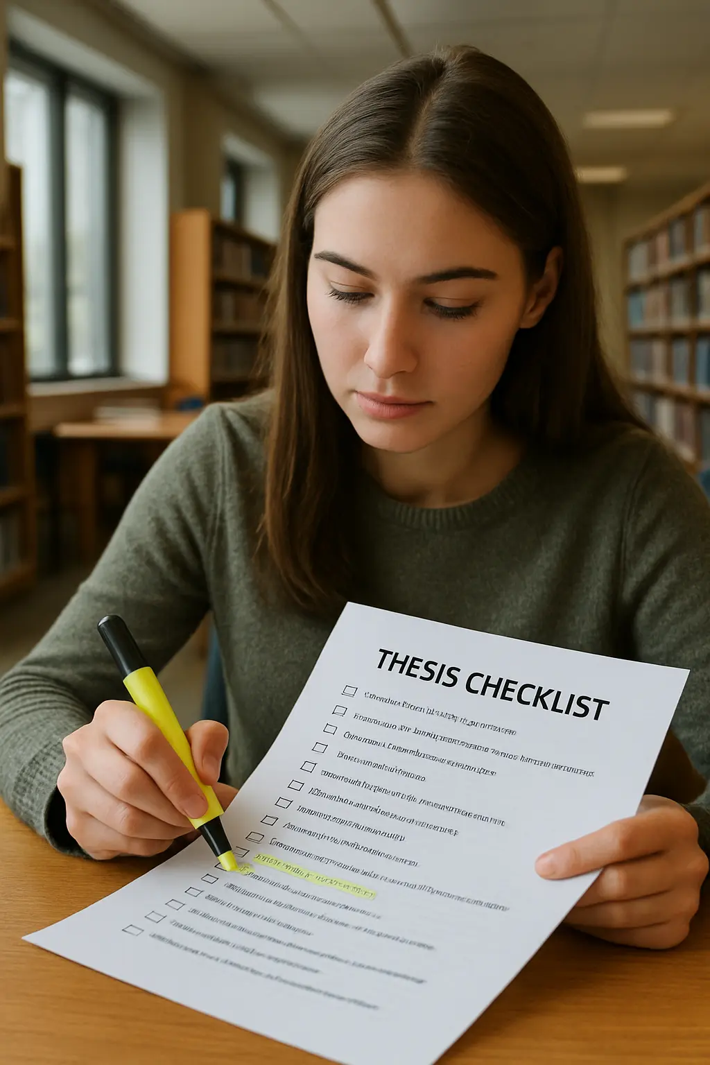 Estudante revisando checklist de originalidade antes de entregar o TCC