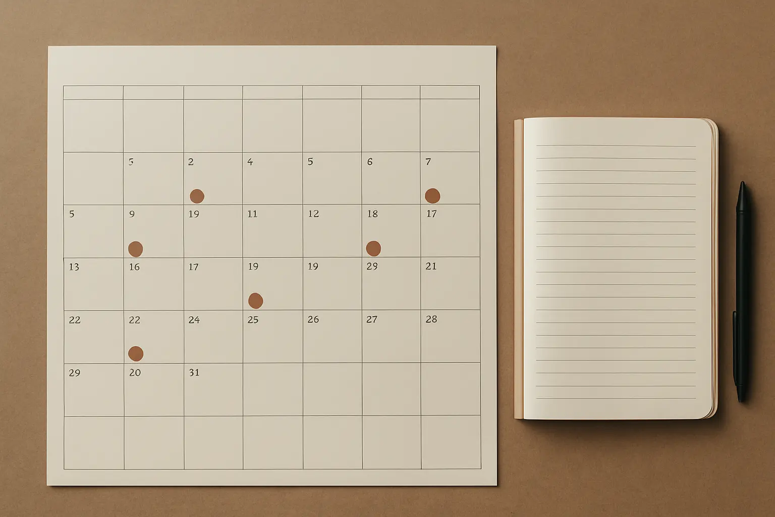Calendário com múltiplas datas marcadas representando o acompanhamento longitudinal ao longo do tempo