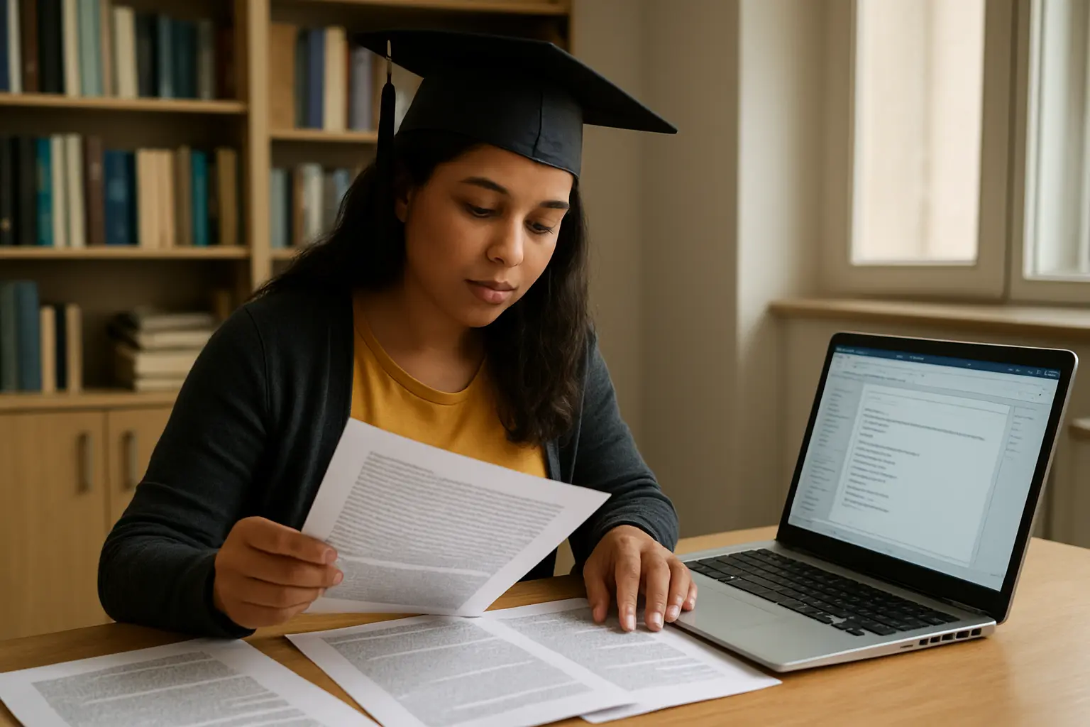 Estudante organizando referências bibliográficas com apoio de ferramentas de IA