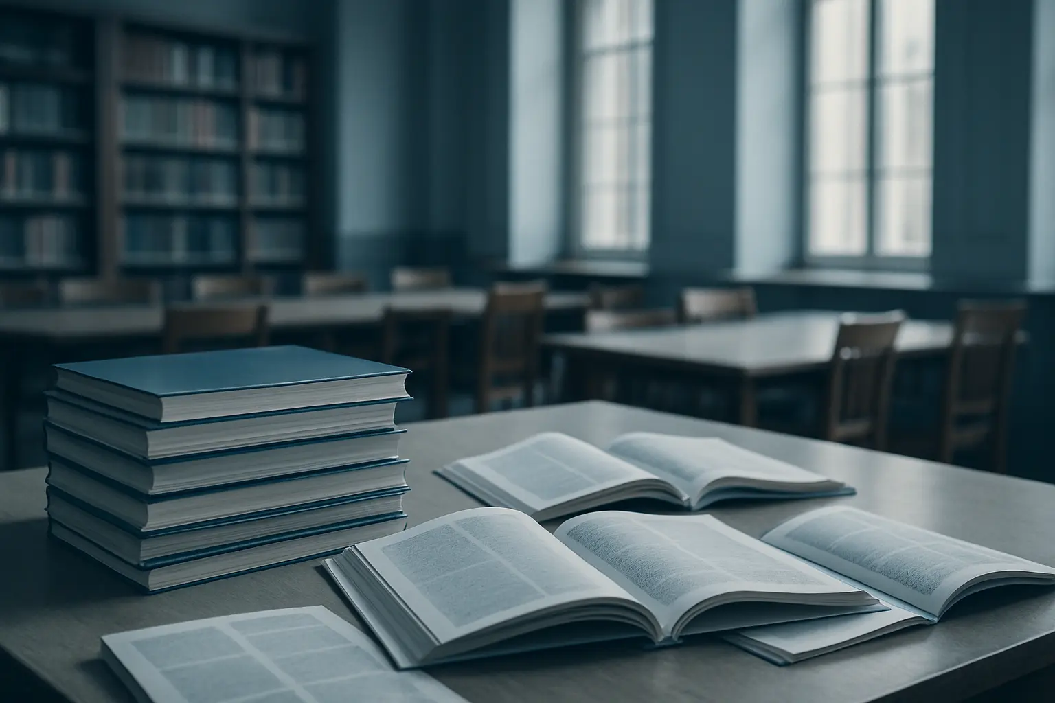 Revistas acadêmicas empilhadas em biblioteca representando entrevistas publicadas como fonte