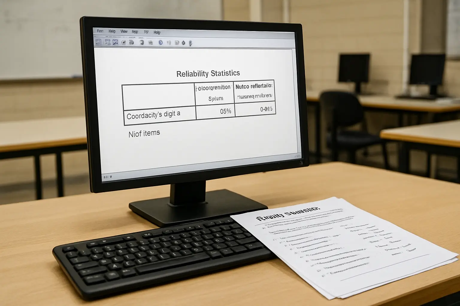 Tela de software estatístico mostrando o resultado do coeficiente alfa de Cronbach de uma escala