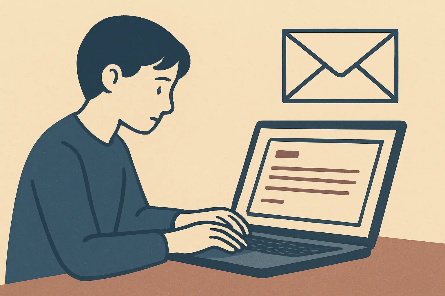 Estudante redigindo um convite por e-mail a um possível orientador