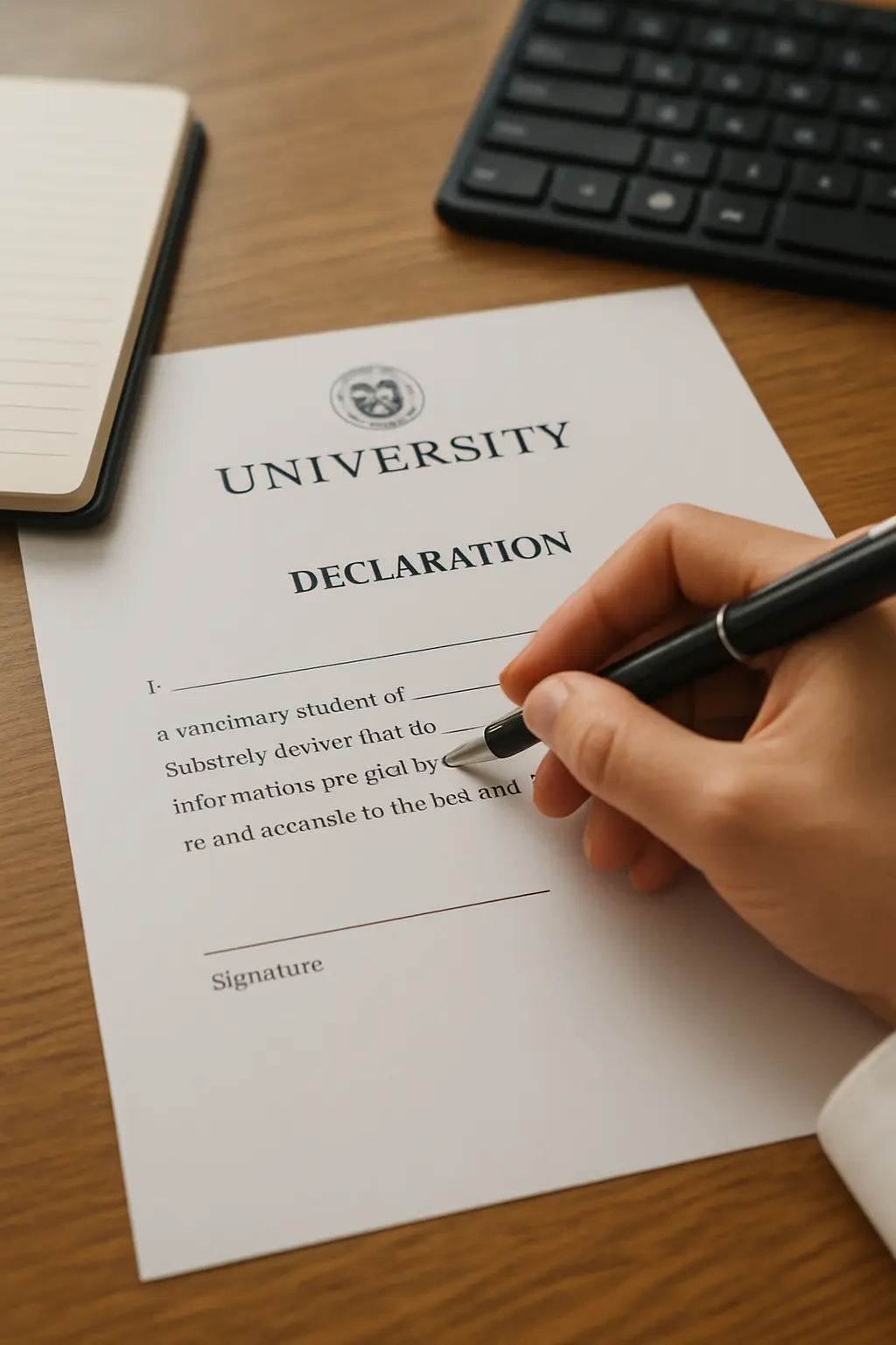 Estudante redigindo a declaração de uso de IA exigida pela instituição no TCC