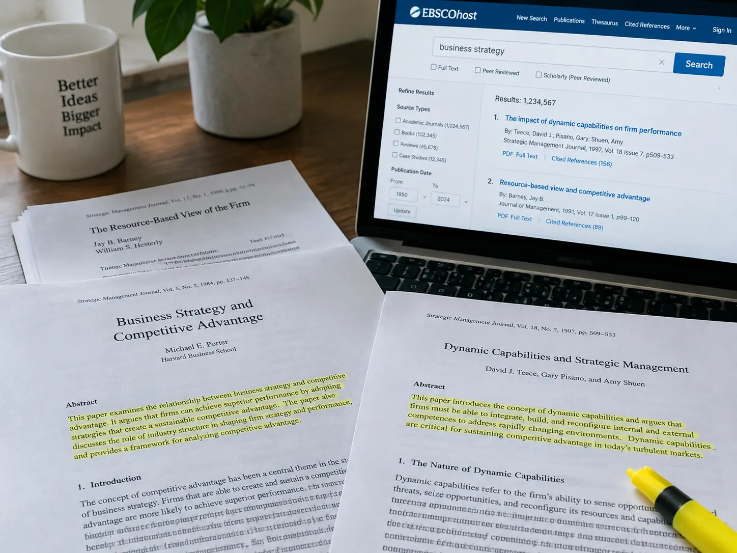 Artigos acadêmicos sobre estratégia competitiva usados como fontes complementares no TCC