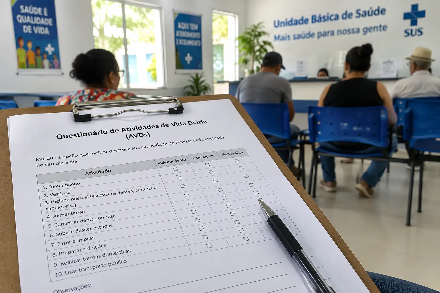 Questionário impresso de instrumento validado usado em pesquisa de Enfermagem com idosos