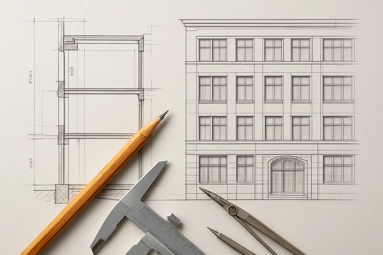 Prancha de corte e fachada de um projeto de TCC de Arquitetura e Urbanismo
