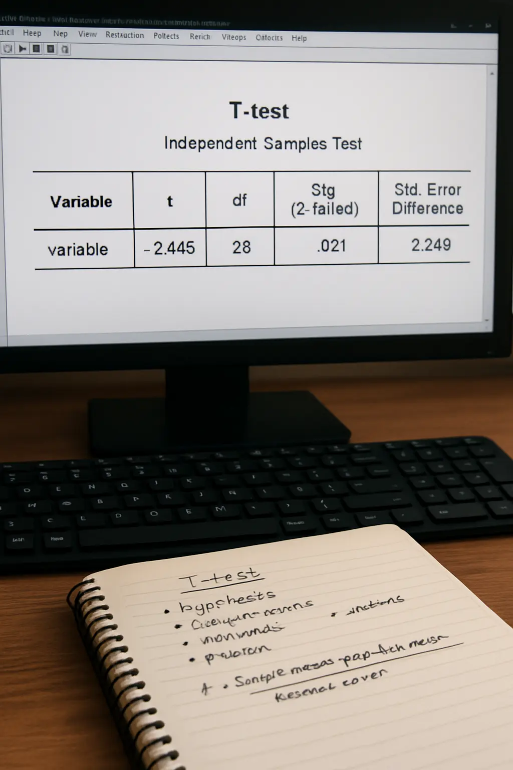 Tela de software estatístico mostrando resultado de teste t usado na análise do TCC de Turismo