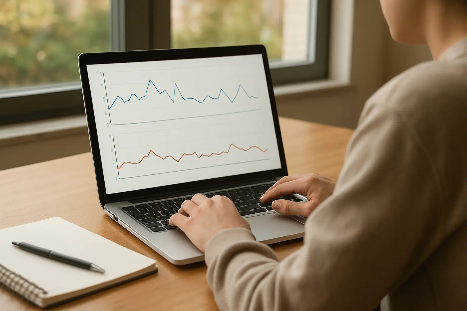 Estudante de Engenharia Elétrica avaliando um gráfico de resultado de simulação em um computador, comparando com anotações feitas à mão