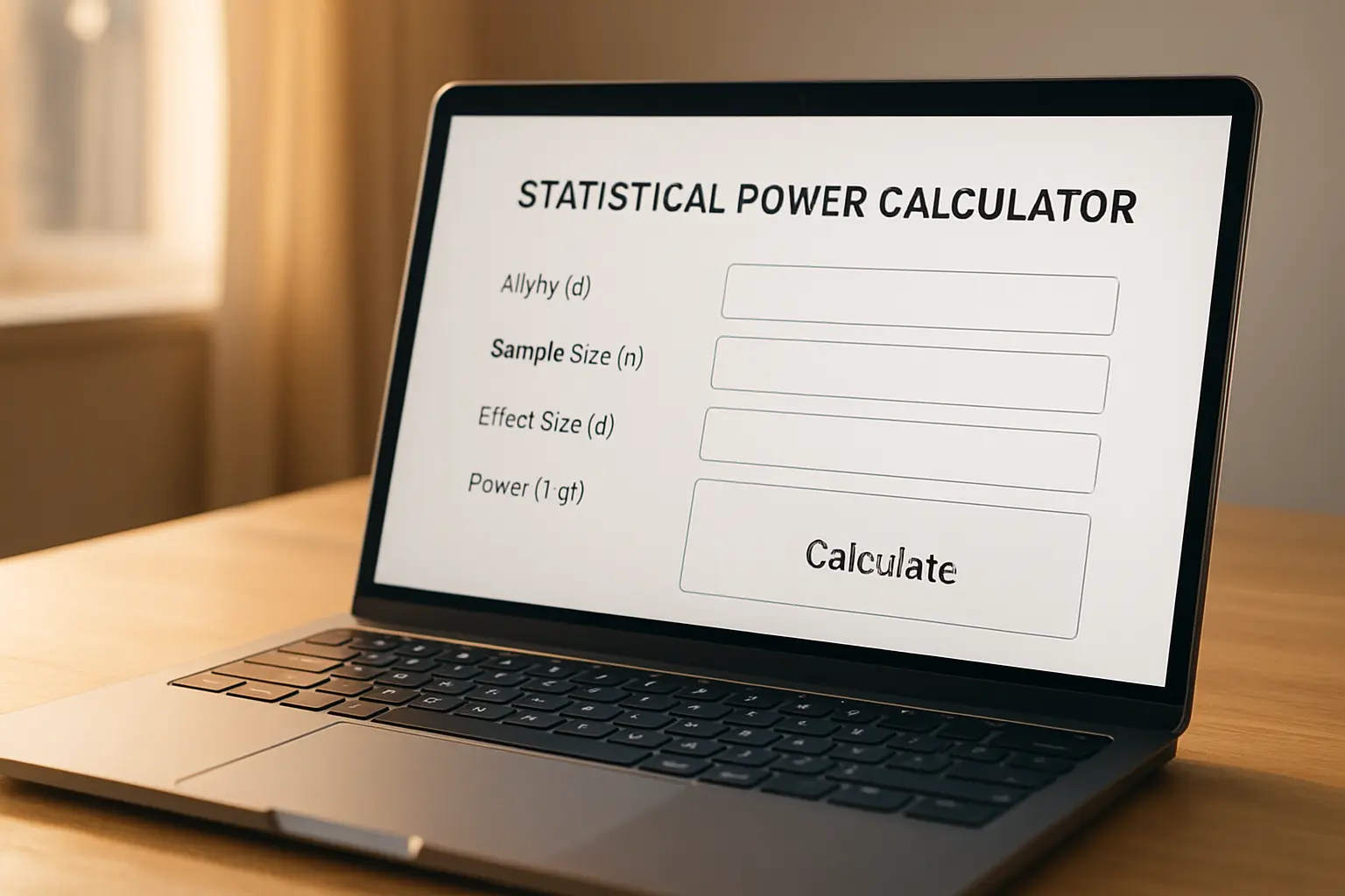Tela de computador exibindo o software G*Power com os campos de nível de confiança, tamanho de efeito e poder estatístico preenchidos para o cálculo do tamanho da amostra