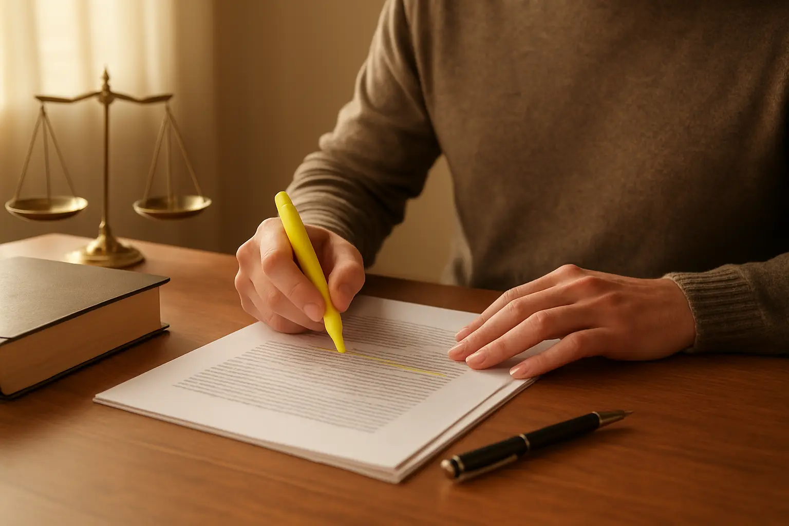 Estudante de Direito revisando o capítulo de metodologia do TCC antes da sessão de defesa
