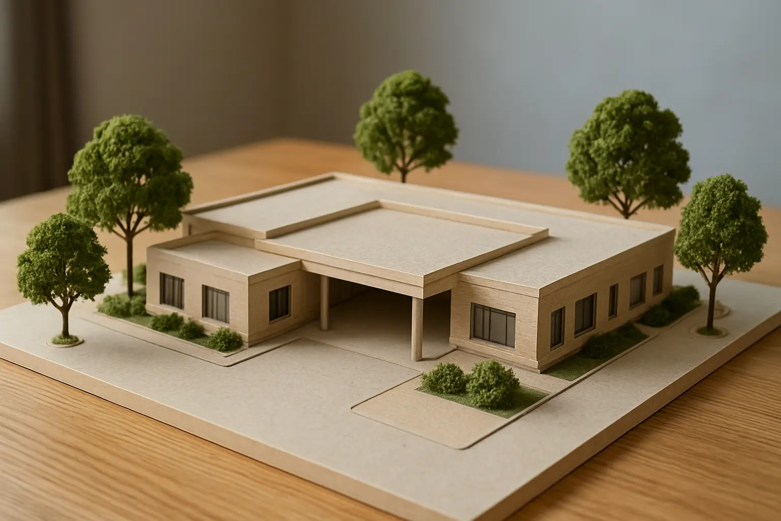 Maquete de apresentação de um projeto de centro comunitário para a banca de TCC de Arquitetura