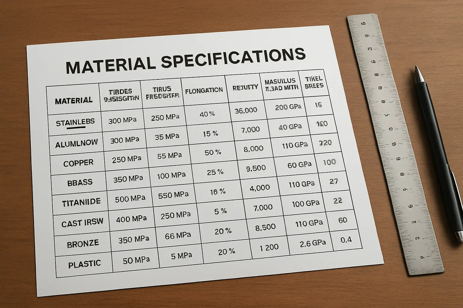 Tabela técnica de especificações de engenharia formatada em um documento Word, com legenda acima e fonte abaixo