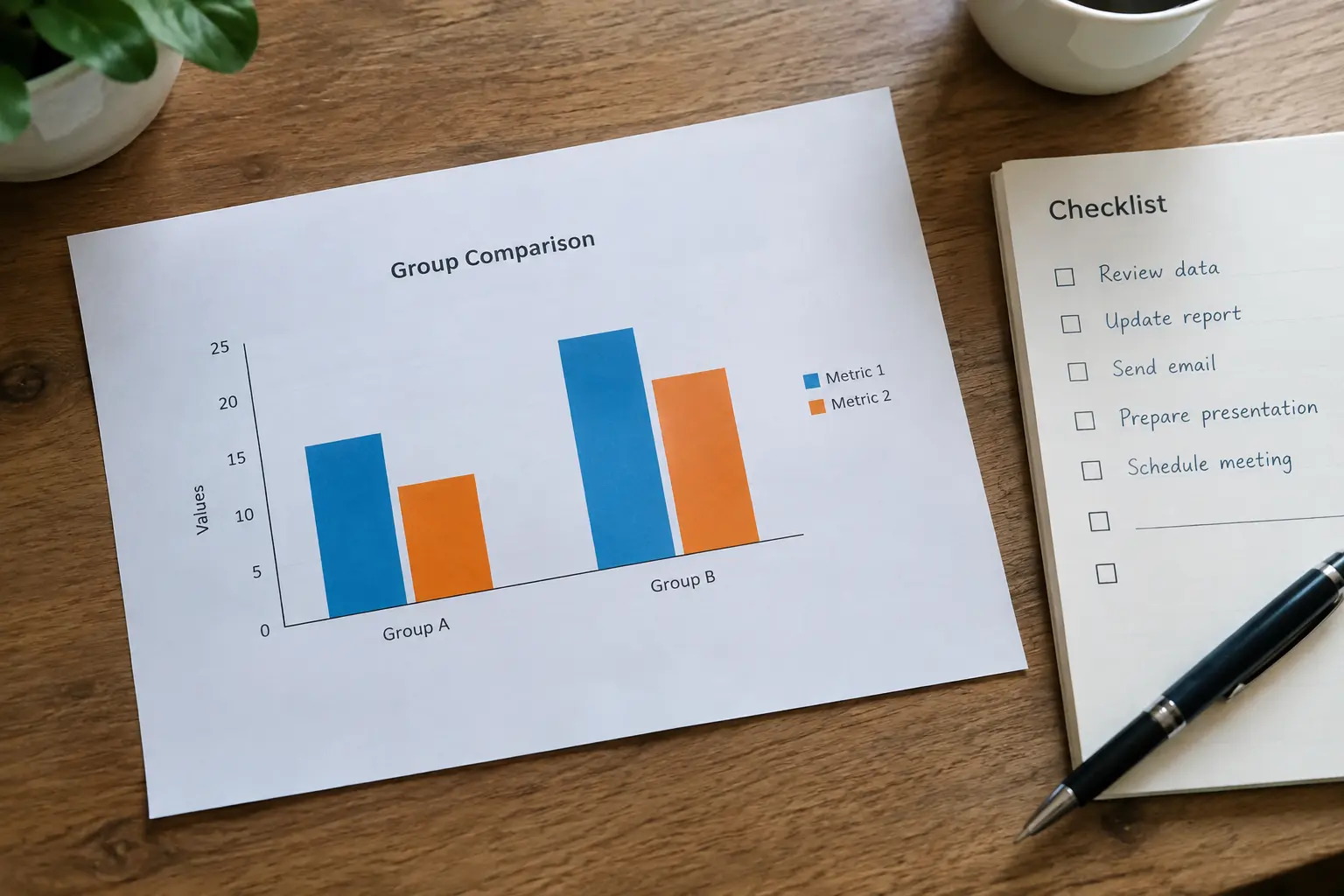 Gráfico de barras comparando resultados entre dois grupos de respondentes