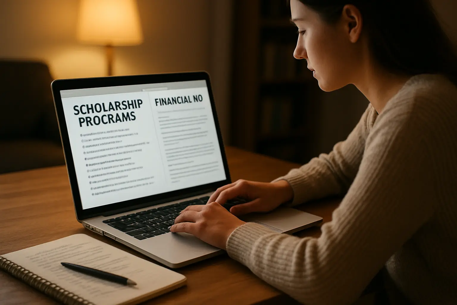 Estudante de Gastronomia pesquisando bolsas ProUni e financiamento Fies em laptop antes de se matricular