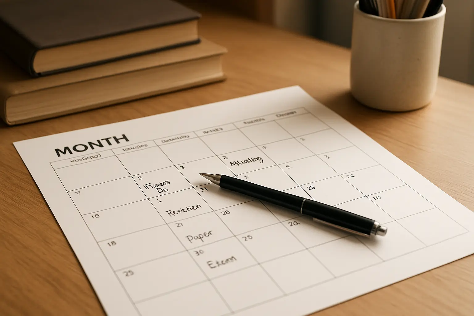 Calendário de planejamento representando o cronograma do pré-projeto de TCC